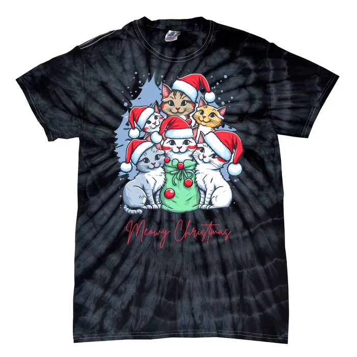 Meowy Christmas Cat Lover Holiday Tie-Dye T-Shirt