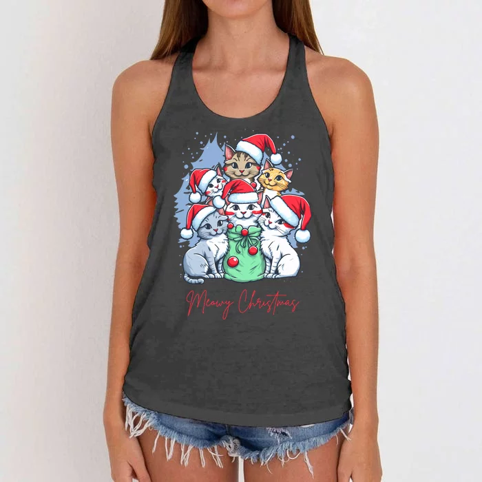 Meowy Christmas Cat Lover Holiday Women's Knotted Racerback Tank