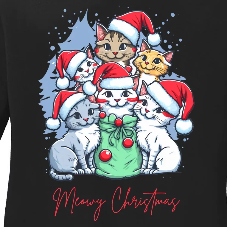 Meowy Christmas Cat Lover Holiday Ladies Long Sleeve Shirt