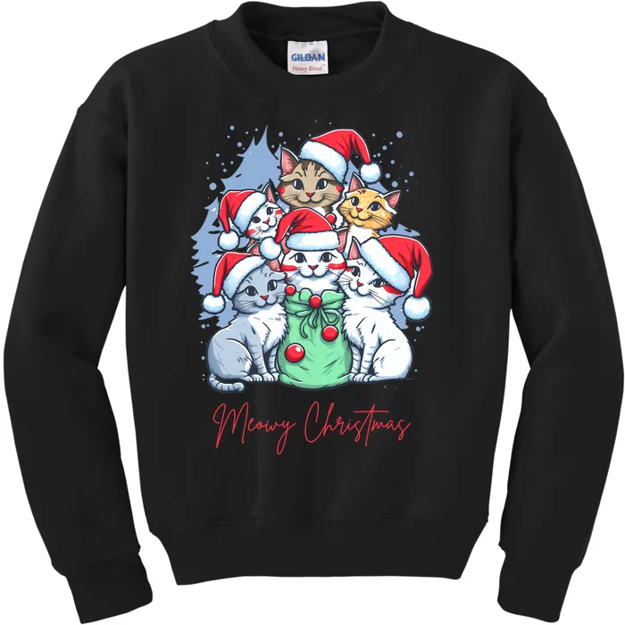 Meowy Christmas Cat Lover Holiday Kids Sweatshirt