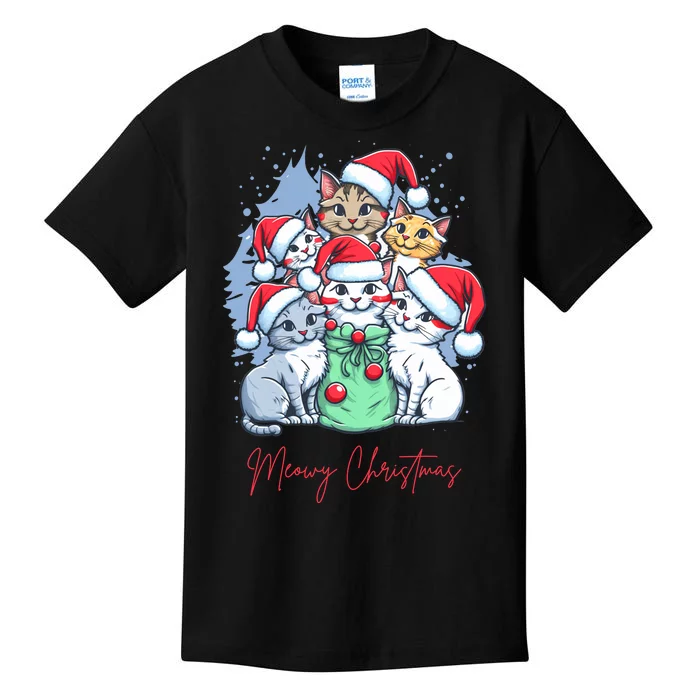 Meowy Christmas Cat Lover Holiday Kids T-Shirt