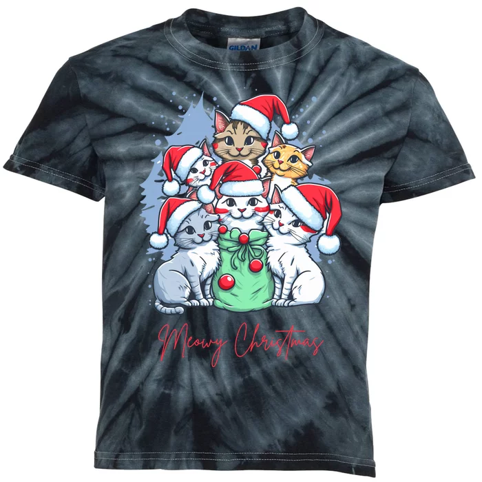 Meowy Christmas Cat Lover Holiday Kids Tie-Dye T-Shirt