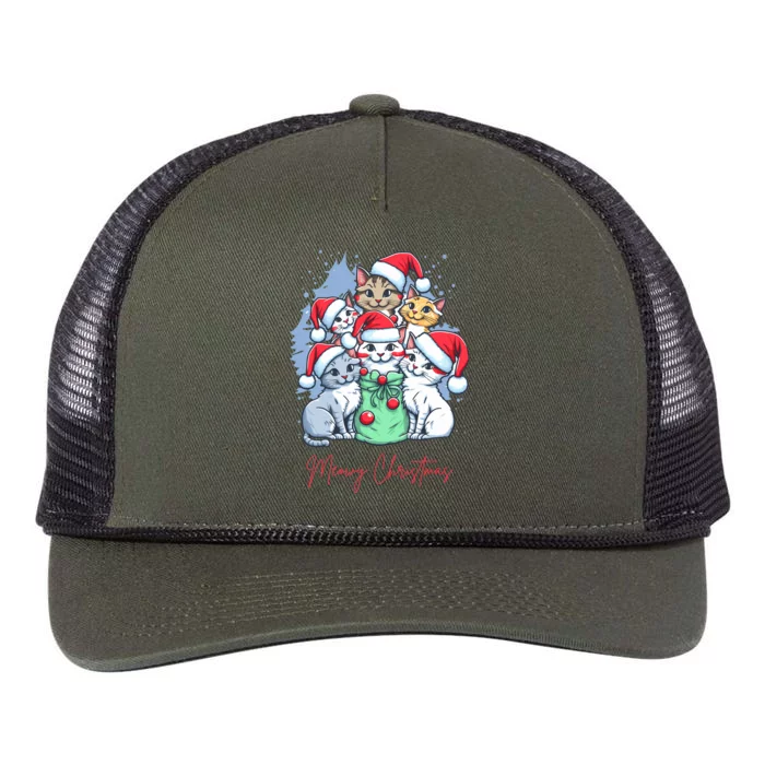 Meowy Christmas Cat Lover Holiday Retro Rope Trucker Hat Cap