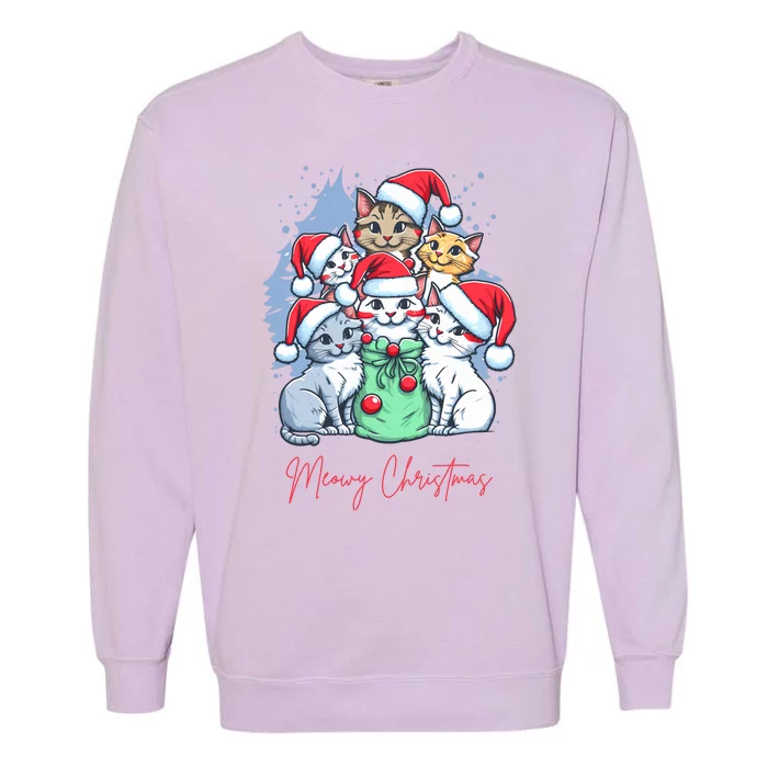 Meowy Christmas Cat Lover Holiday Garment-Dyed Sweatshirt