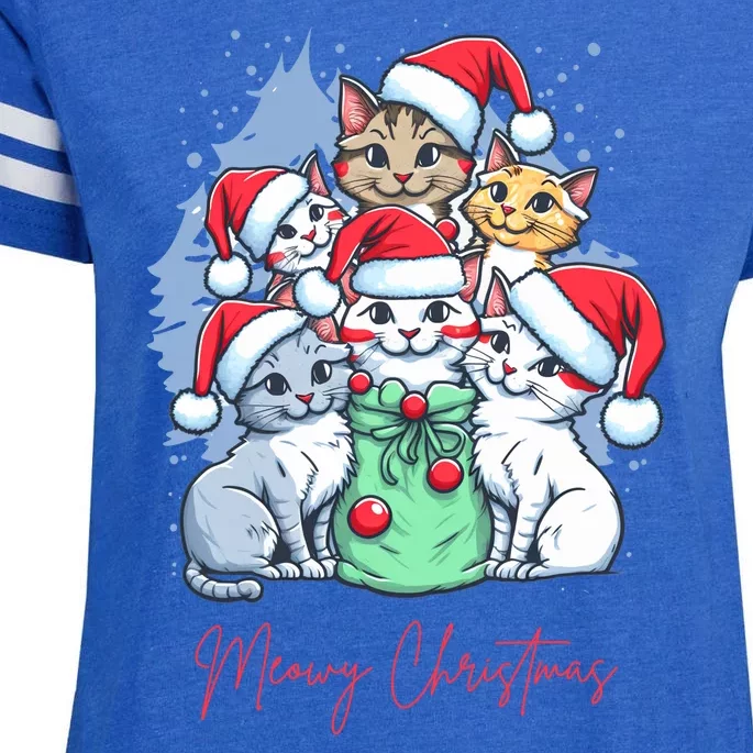 Meowy Christmas Cat Lover Holiday Enza Ladies Jersey Football T-Shirt