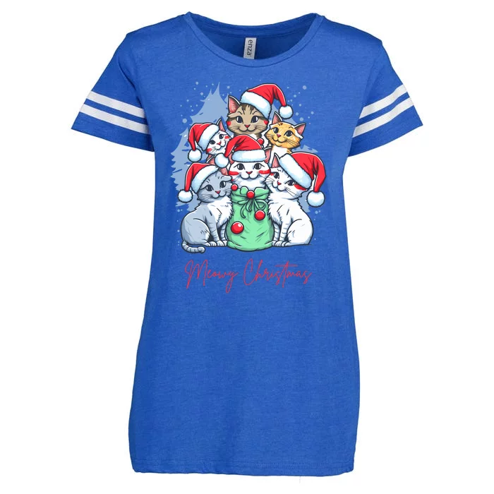 Meowy Christmas Cat Lover Holiday Enza Ladies Jersey Football T-Shirt