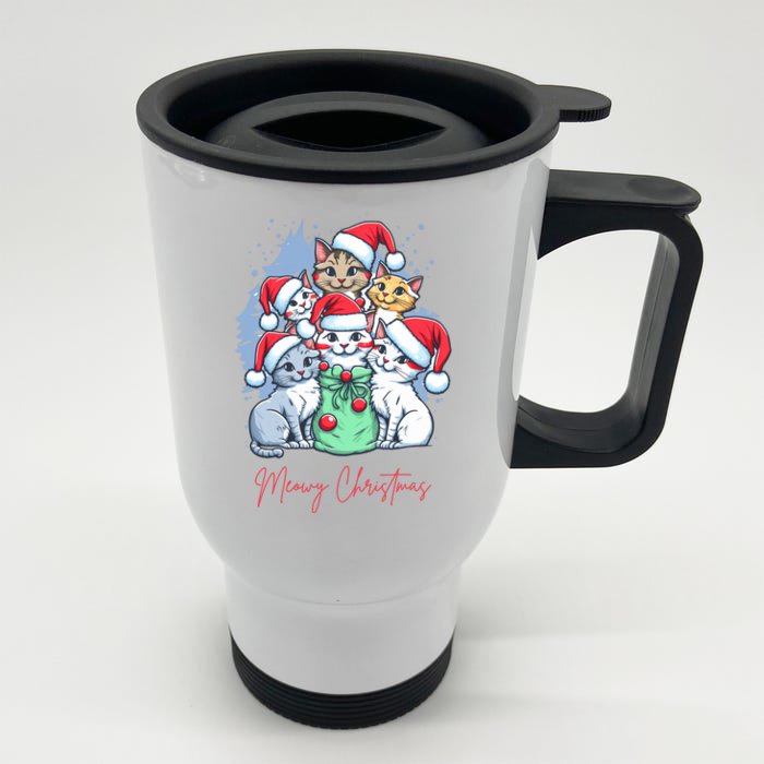 Meowy Christmas Cat Lover Holiday Front & Back Stainless Steel Travel Mug