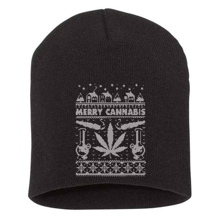 Merry Cannabis Christmas Ugly Sweater Weed Lover Present Short Acrylic Beanie