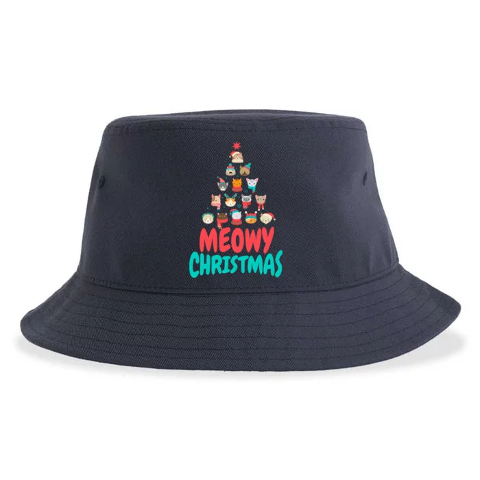 Meowy Christmas Cat Xmas Tree Sustainable Bucket Hat