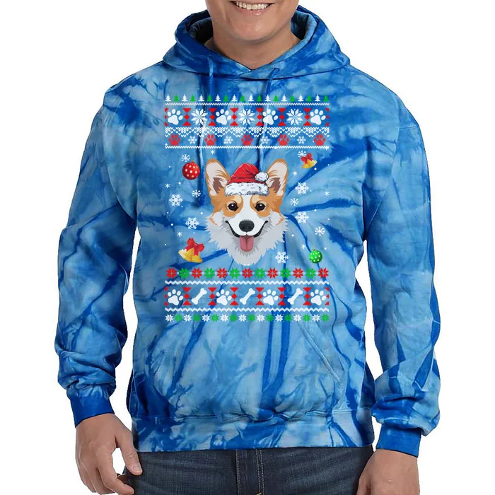 Merry Corgmas Christmas Ugly Xmas Corgi Santa Hat Funny Gift Tie Dye Hoodie