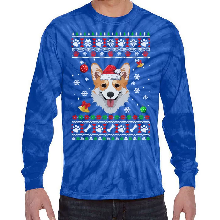 Merry Corgmas Christmas Ugly Xmas Corgi Santa Hat Funny Gift Tie-Dye Long Sleeve Shirt