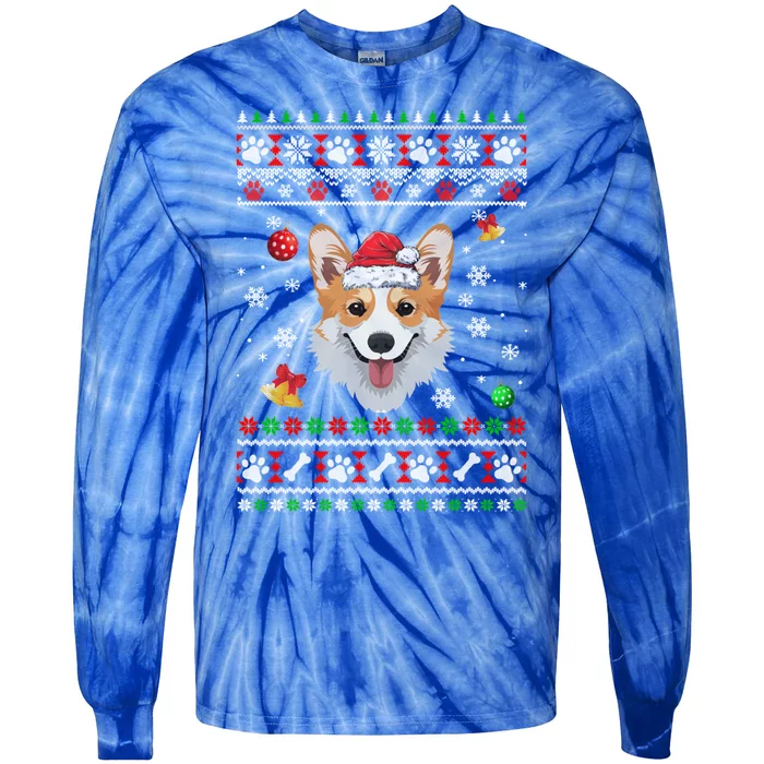 Merry Corgmas Christmas Ugly Xmas Corgi Santa Hat Funny Gift Tie-Dye Long Sleeve Shirt