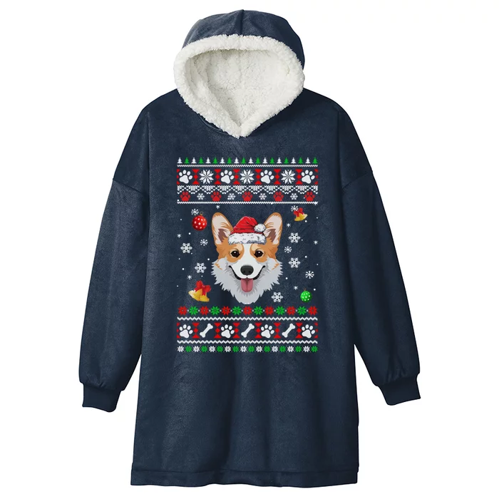 Merry Corgmas Christmas Ugly Xmas Corgi Santa Hat Funny Gift Hooded Wearable Blanket