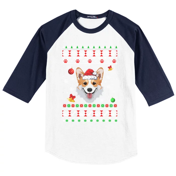 Merry Corgmas Christmas Ugly Xmas Corgi Santa Hat Funny Gift Baseball Sleeve Shirt