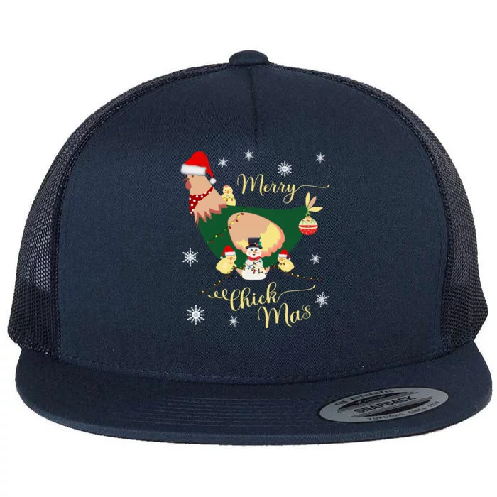 Merry Chickmas Chicken Family Holiday With Funny Snow Gift Flat Bill Trucker Hat