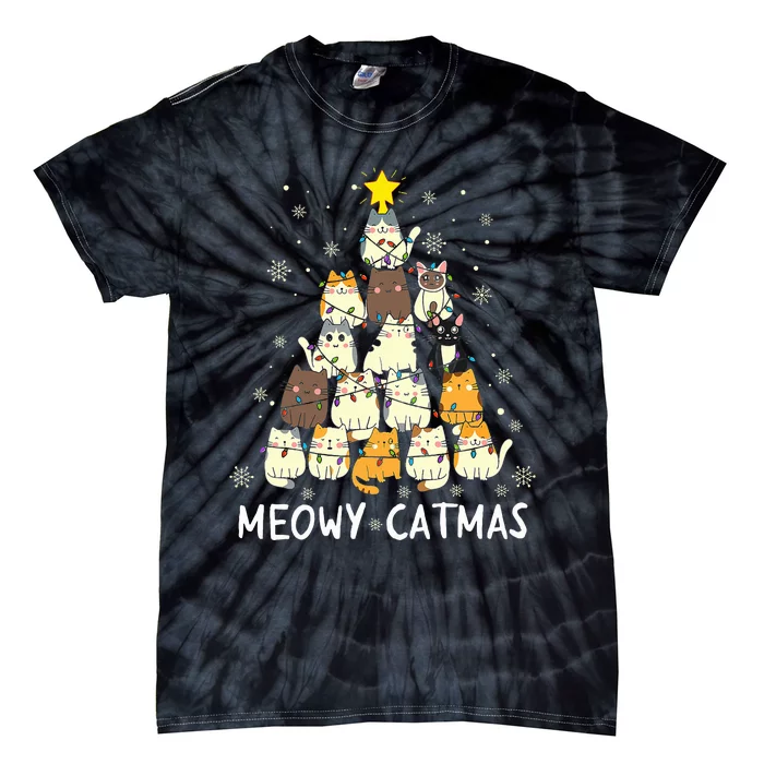 Meowy Catmas Cat Christmas Tree Xmas Funny Santa Tie-Dye T-Shirt