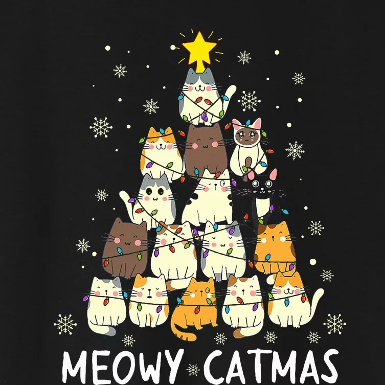 Meowy Catmas Cat Christmas Tree Xmas Funny Santa Women's Crop Top Tee