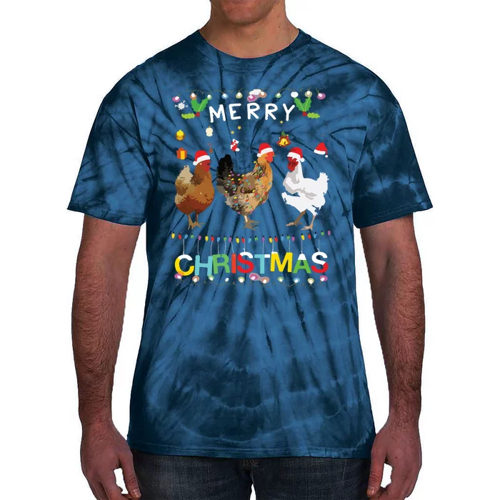 Merry Christmas Chicken Shirts Santa Hat Lights Xmas Funny Tie-Dye T-Shirt