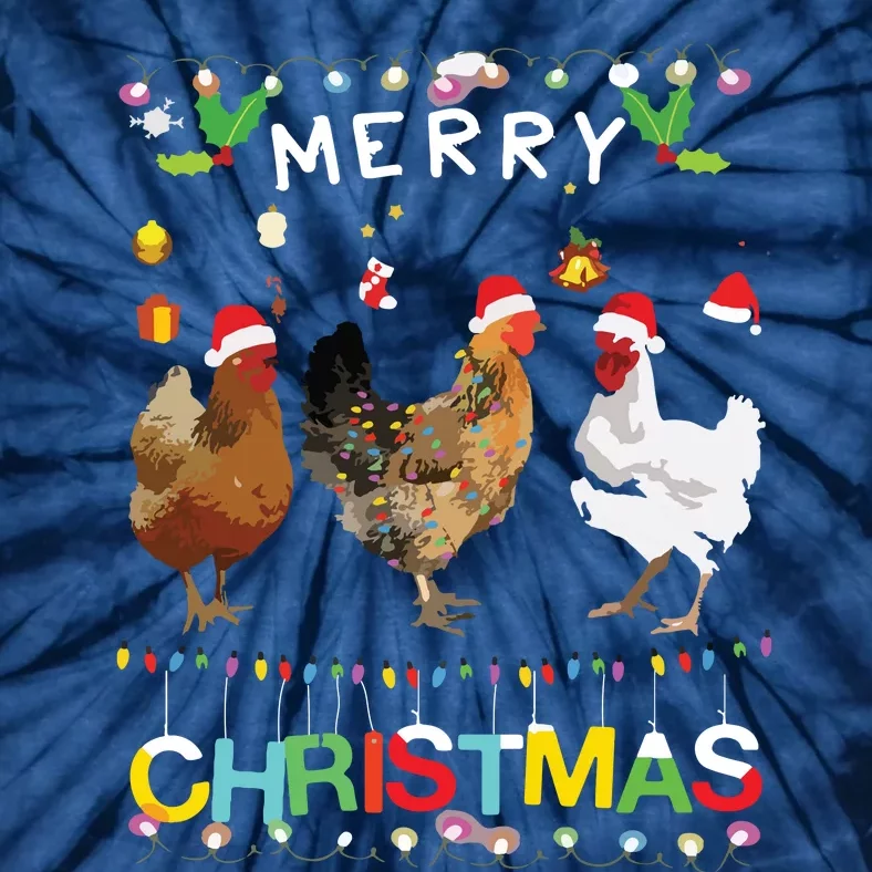 Merry Christmas Chicken Shirts Santa Hat Lights Xmas Funny Tie-Dye T-Shirt