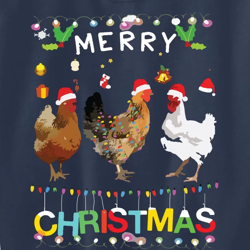 Merry Christmas Chicken Shirts Santa Hat Lights Xmas Funny Kids Sweatshirt