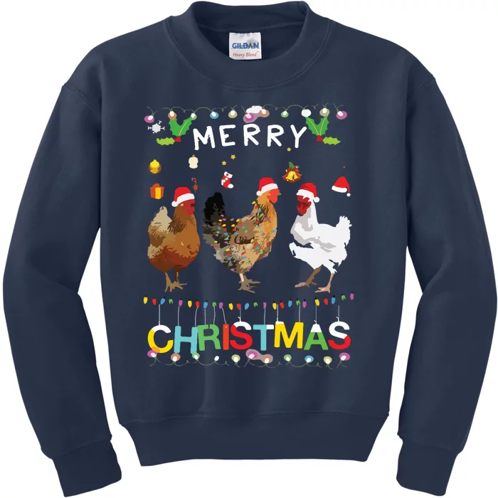 Merry Christmas Chicken Shirts Santa Hat Lights Xmas Funny Kids Sweatshirt