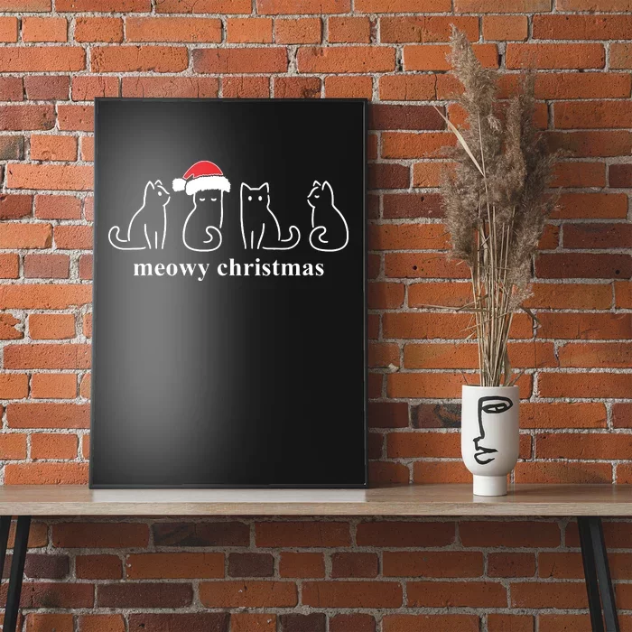 Meowy Catmas Cat Christmas Cute Kitten Cats Santa Hat Xmas Poster