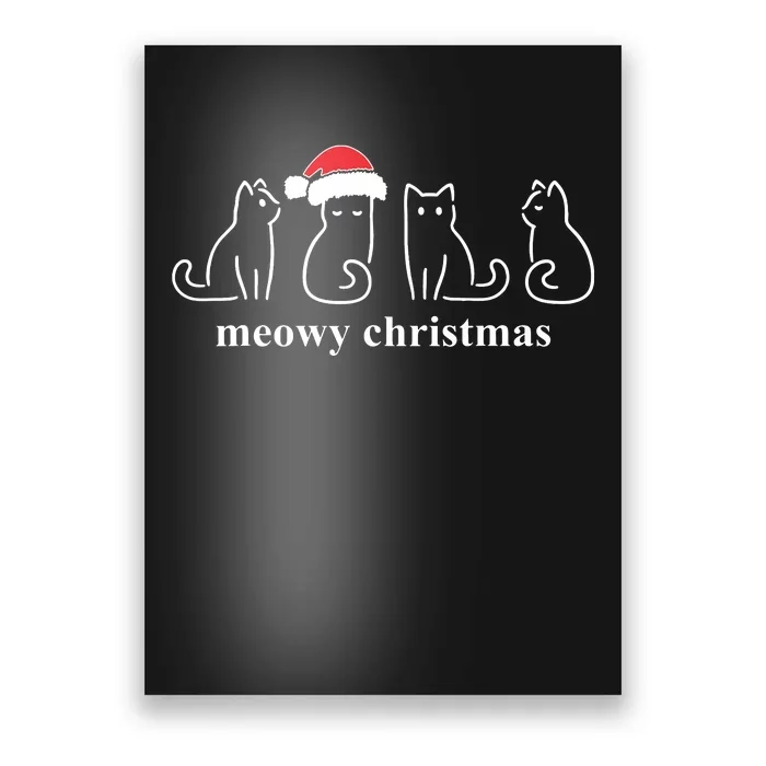 Meowy Catmas Cat Christmas Cute Kitten Cats Santa Hat Xmas Poster