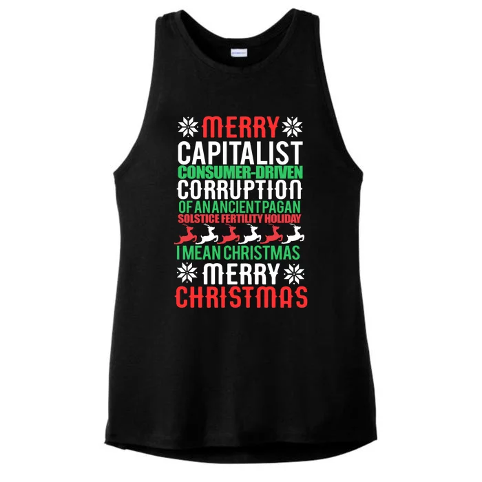 Merry Capitalist Corruption Of Ancient Pagan Christmas Meme Ladies Tri-Blend Wicking Tank