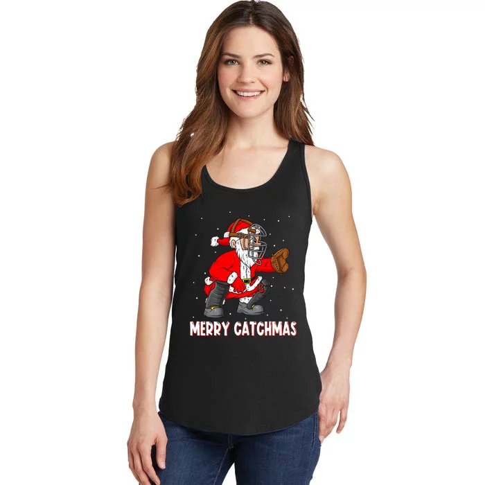 Merry Catchmas Christmas Santa Claus Baseball Catcher Xmas Ladies Essential Tank