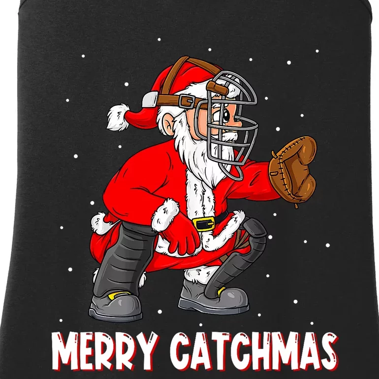 Merry Catchmas Christmas Santa Claus Baseball Catcher Xmas Ladies Essential Tank