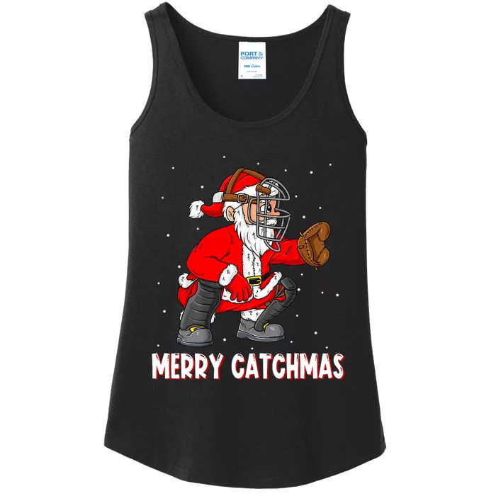 Merry Catchmas Christmas Santa Claus Baseball Catcher Xmas Ladies Essential Tank