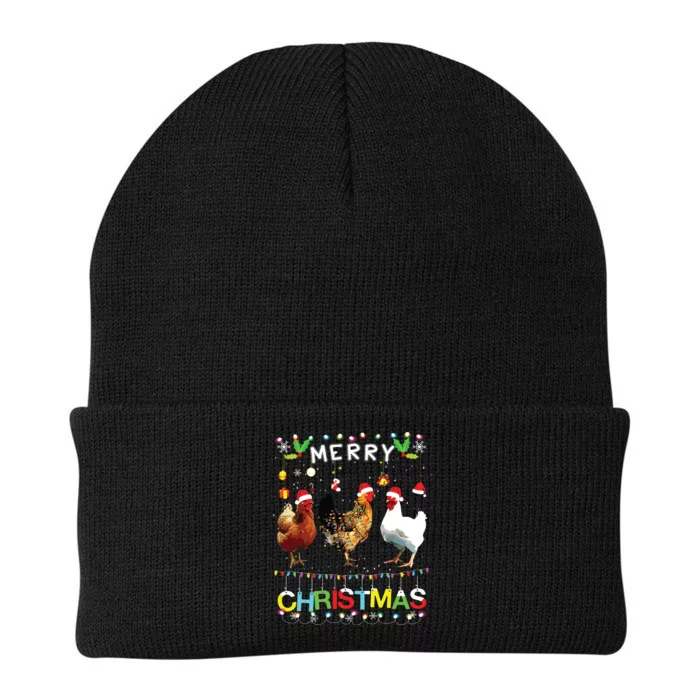 Merry Christmas Chicken Shirts Santa Hat Lights Xmas Funny Knit Cap Winter Beanie