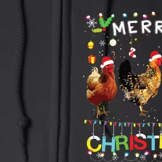 Merry Christmas Chicken Shirts Santa Hat Lights Xmas Funny Full Zip Hoodie