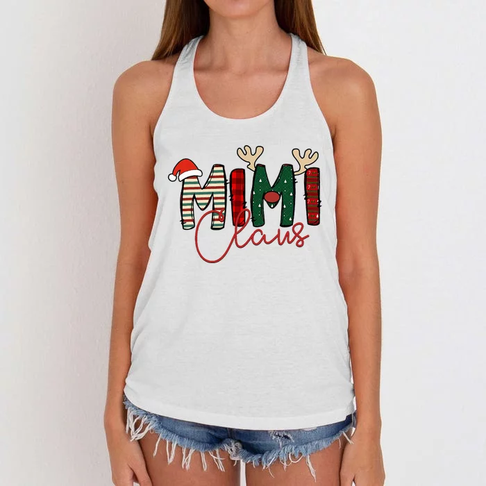 Mimi Claus Christmas Santa Hat Reindeer Grandma Grandkids Women's Knotted Racerback Tank