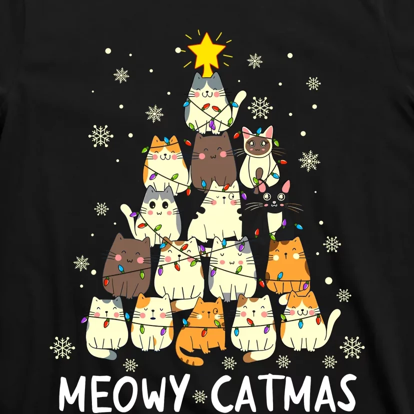 Meowy Catmas Cat Christmas Tree Xmas Funny Santa T-Shirt