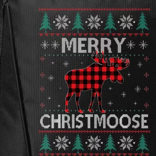 Merry Christmoose Christmas Moose Red Plaid Ugly Sweater City Backpack