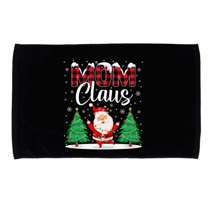 Mom Claus Christmas Tree Lights Mama Red Plaid Santa Pajamas Gift Microfiber Hand Towel