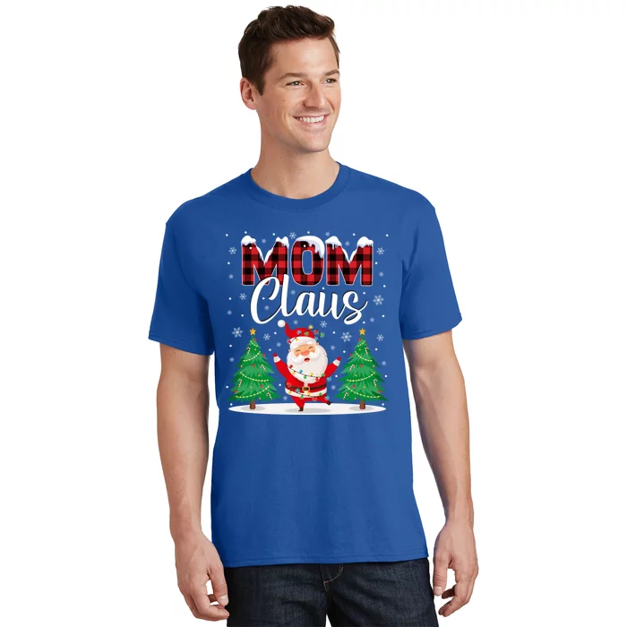 Mom Claus Christmas Tree Lights Mama Red Plaid Santa Pajamas Gift T-Shirt