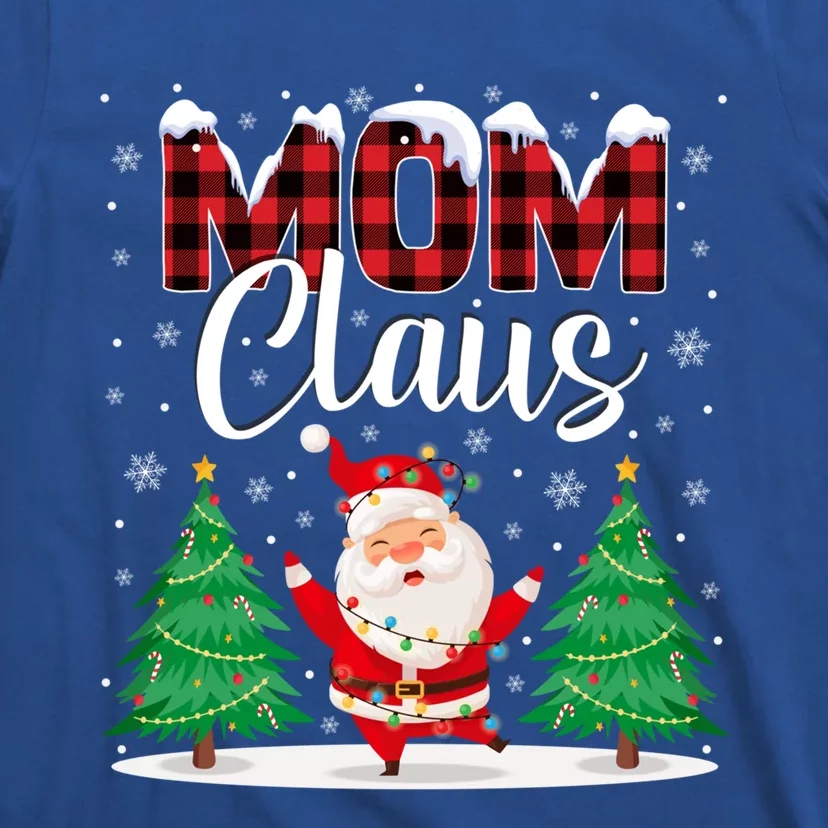 Mom Claus Christmas Tree Lights Mama Red Plaid Santa Pajamas Gift T-Shirt