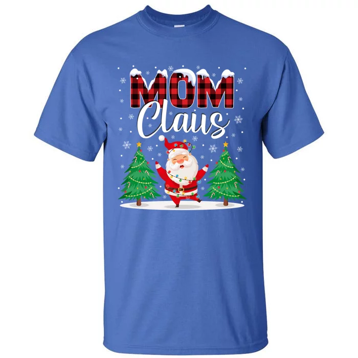 Mom Claus Christmas Tree Lights Mama Red Plaid Santa Pajamas Gift Tall T-Shirt