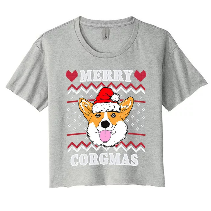 Merry Corgmas Corgi Christmas Dog Mom Xmas Ugly Sweater Cute Gift Women's Crop Top Tee