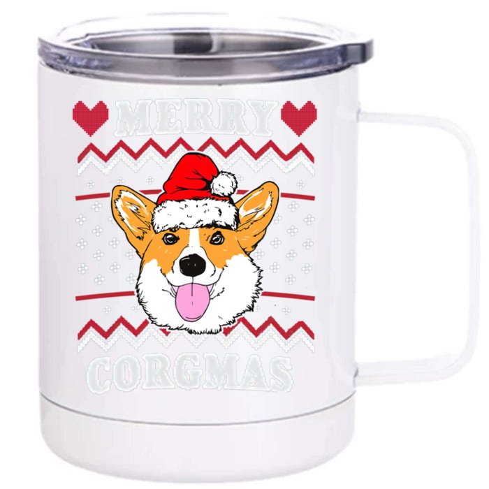 Merry Corgmas Corgi Christmas Dog Mom Xmas Ugly Sweater Cute Gift Front & Back 12oz Stainless Steel Tumbler Cup