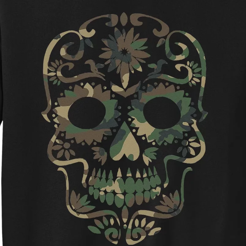 Military Camouflage Camo Dia De Los Muertos Sugar Skull Tall Sweatshirt