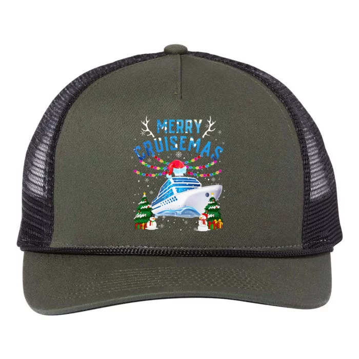 Merry Cruisemas Christmas 2024 Santa Reindeer Cruise Ship Retro Rope Trucker Hat Cap