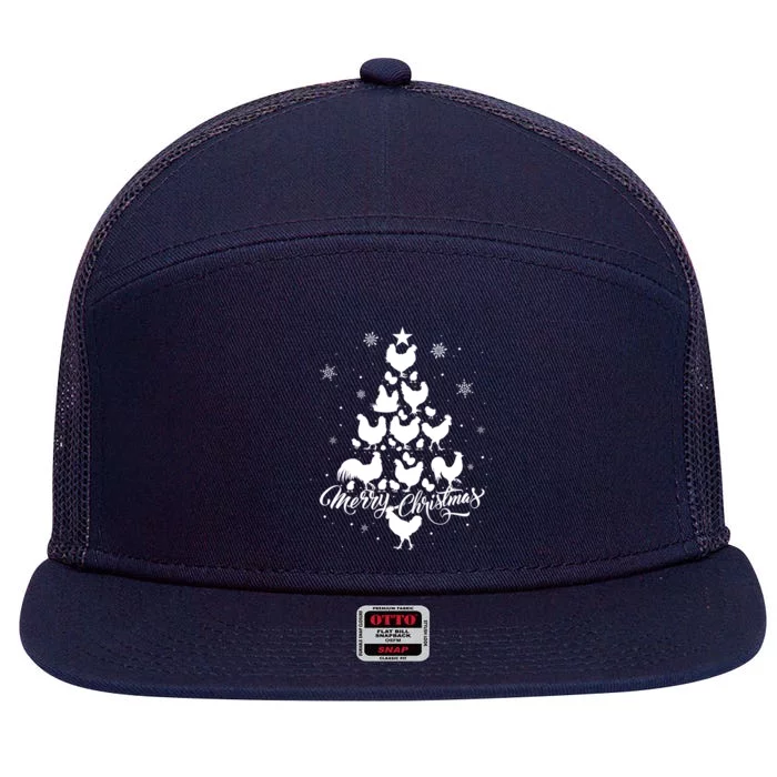 Merry Chickmas Chicken Tree Funny Gift 7 Panel Mesh Trucker Snapback Hat