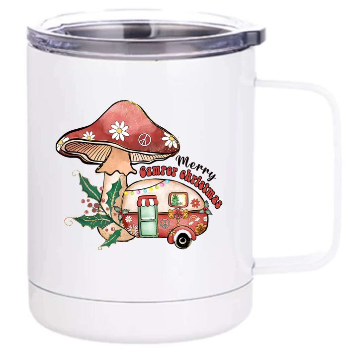 Merry Camper Christmas Gift For Camping Lover Front & Back 12oz Stainless Steel Tumbler Cup