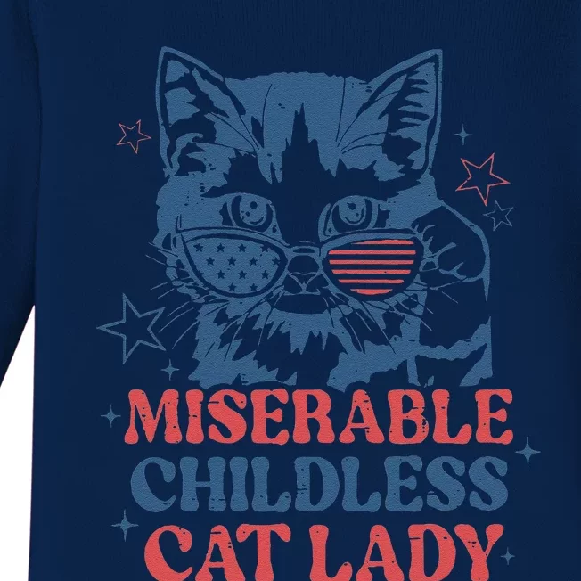 Miserable Childless Cat Lady Kamala Harris 2024 Meme Cat Baby Long Sleeve Bodysuit