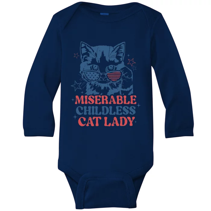 Miserable Childless Cat Lady Kamala Harris 2024 Meme Cat Baby Long Sleeve Bodysuit