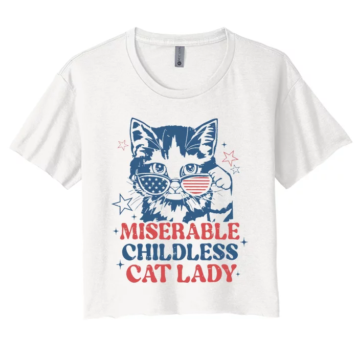 Miserable Childless Cat Lady Kamala Harris 2024 Meme Cat Women's Crop Top Tee