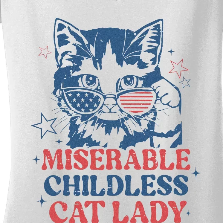 Miserable Childless Cat Lady Kamala Harris 2024 Meme Cat Women's V-Neck T-Shirt